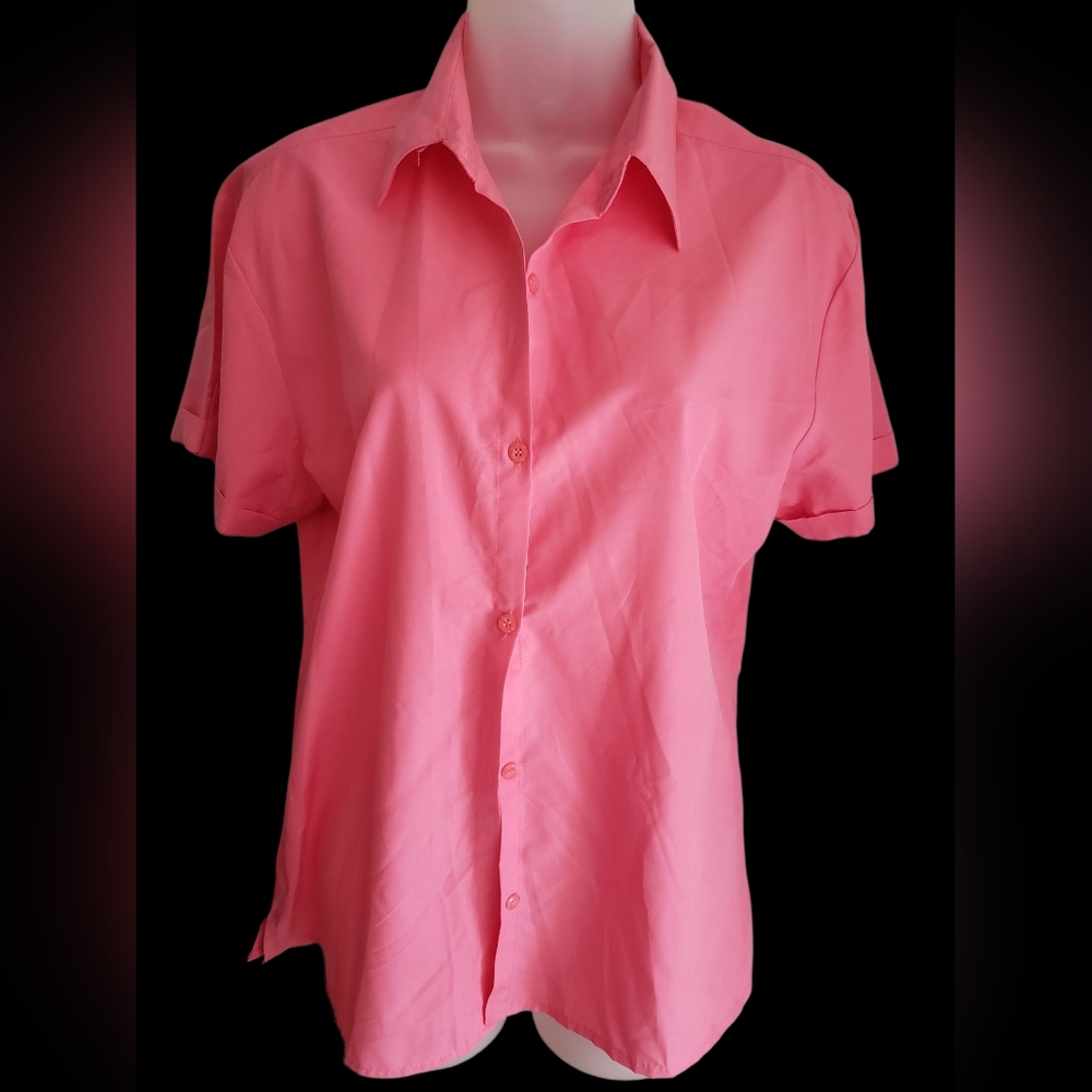 Ladies Pink Cuffed Short Sleeved Blouse